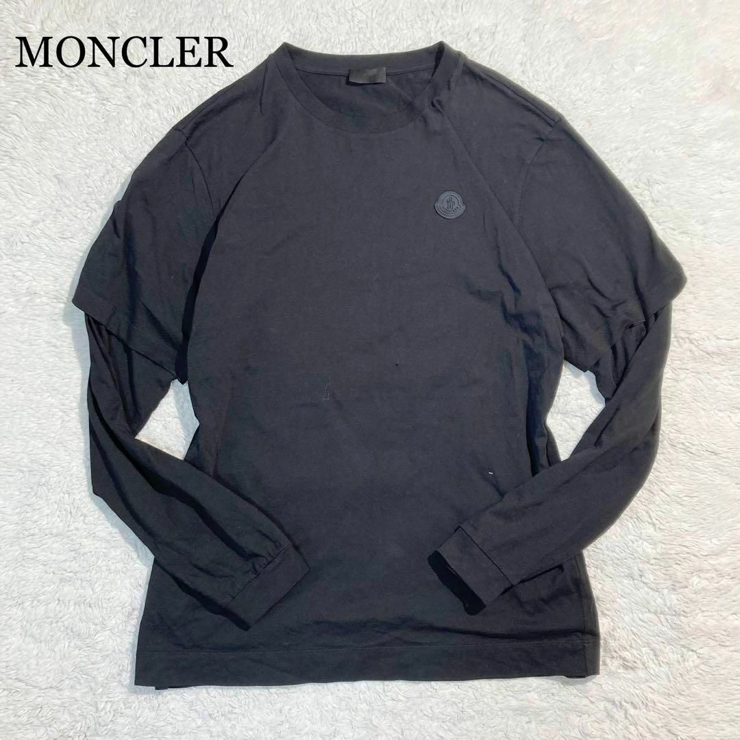 MONCLER(モンクレール)の【未使用級】モンクレール レイヤード Tシャツ ロンT 黒 長袖 袖切替 ロゴ メンズのトップス(Tシャツ/カットソー(半袖/袖なし))の商品写真