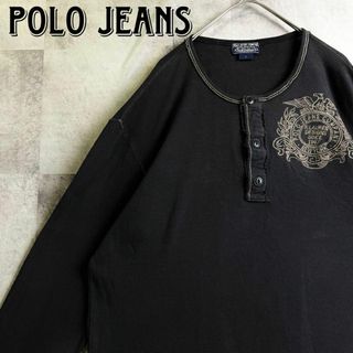 Ralph Lauren - 美品 ポロジーンズ ヘンリーネック ロンT エンブレム刺繍ロゴ ブラック L