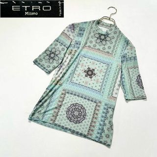 エトロ(ETRO)のX225【美品】エトロ・ETRO／エスニック・民族柄　ハイネック　カットソー　Ｌ(カットソー(半袖/袖なし))