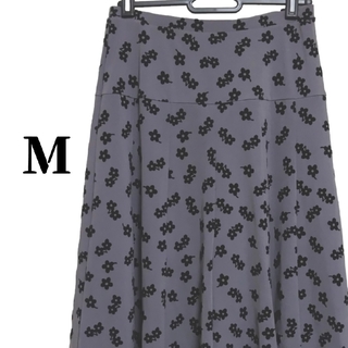 a129 フレアプリーツスカート 花柄 グレー 灰 黒 上品 可愛い Mサイズ(ロングスカート)
