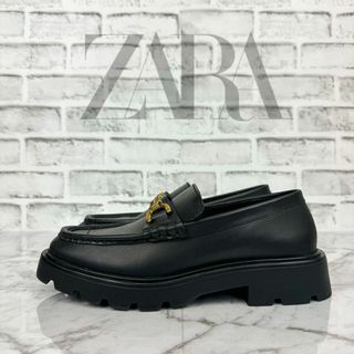 ザラ(ZARA)のZARA ザラ トラックソール レザー ビットローファー 厚底 38(ローファー/革靴)