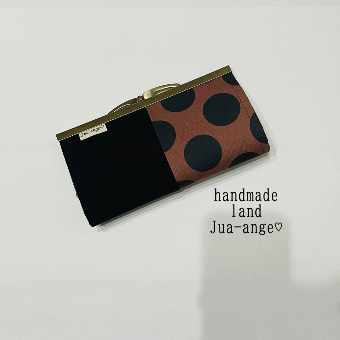 ぱっくりがま口長財布　大玉ドット　ブラウンブラック切り替えカラー レディースのファッション小物(財布)の商品写真