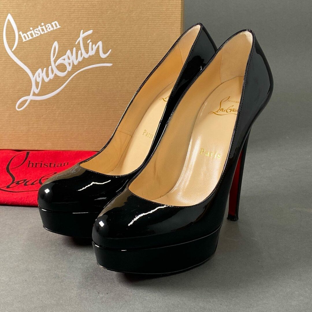 3c9 《美品》 Christian Louboutin クリスチャン ルブタン BIANCA 140 ビアンカ ヒールパンプス 37 ブラック パテントレザー シューズ イタリア製