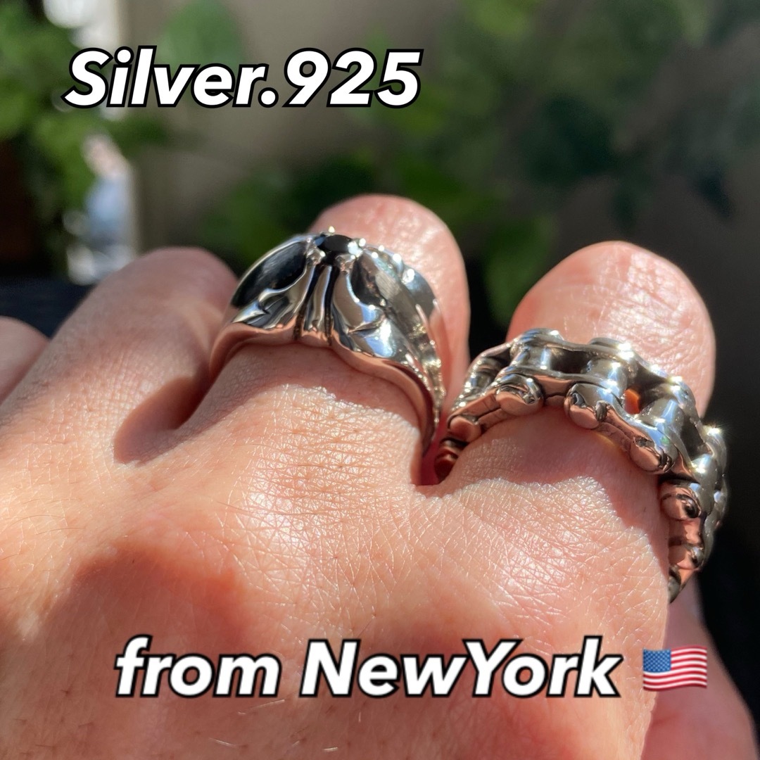 NY シルバーリング【19号】メンズリング SILVER925 指輪 BK石の通販 by 