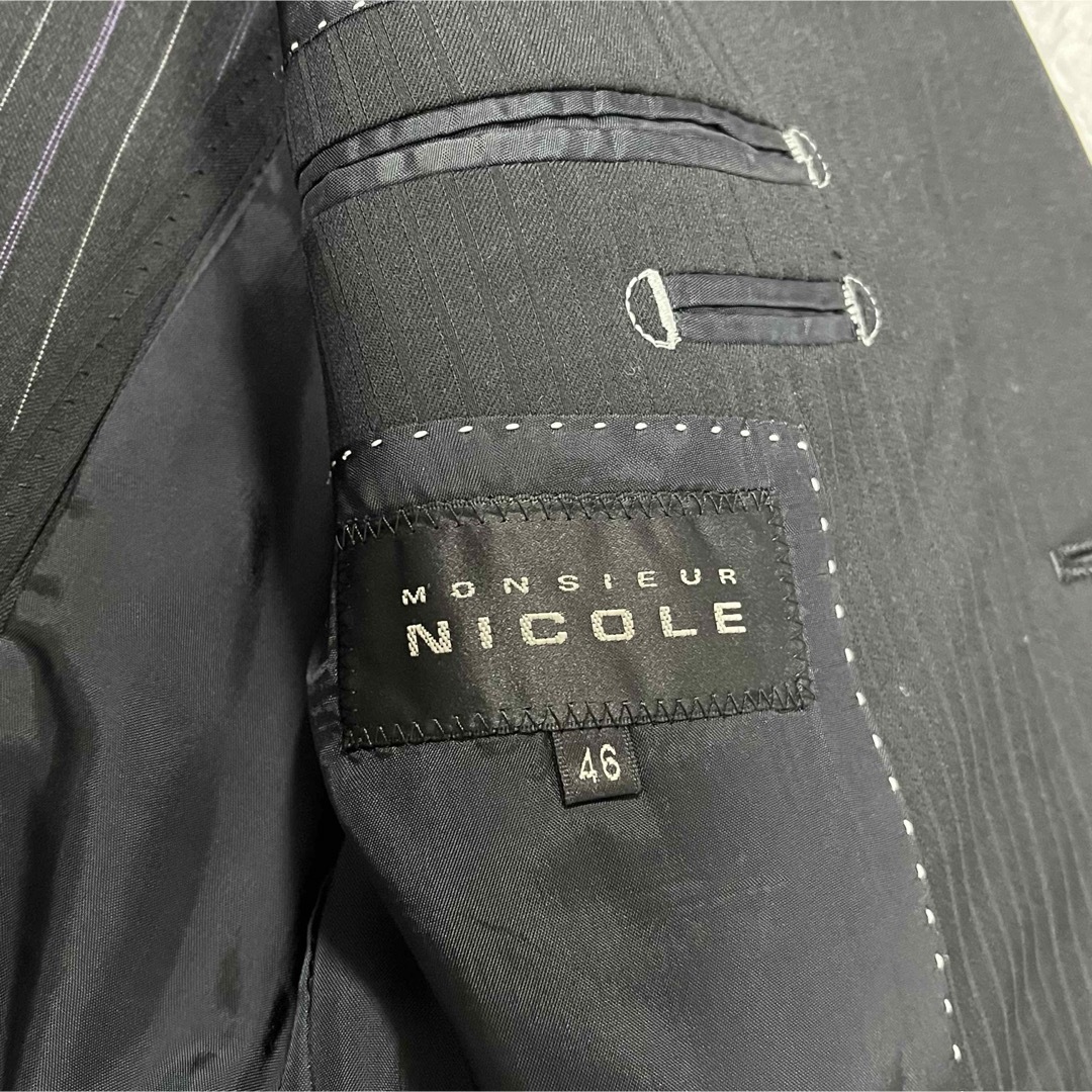 MONSIEUR NICOLE(ムッシュニコル)のムッシュニコル メンズスーツ ブラック  ストライプ　M メンズのスーツ(セットアップ)の商品写真