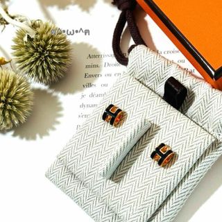 エルメス(Hermes)のHERMES ポップアッシュミニ ピアス ブラック ローズゴールド(ピアス)