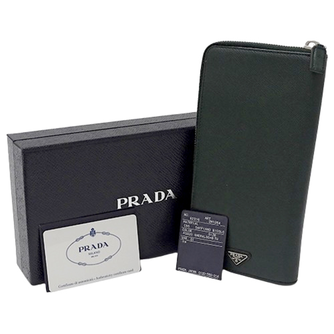 PRADA(プラダ)のプラダ PRADA 財布 メンズ ブランド 長財布 サフィアーノ グリーン 2M1264 緑 ラウンドファスナー ウォレット おしゃれ ロゴ 【中古】 メンズのファッション小物(長財布)の商品写真