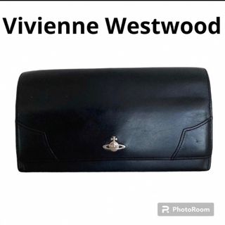 ヴィヴィアンウエストウッド(Vivienne Westwood)のVivienne Westwood 長財布シルバーロゴ　本革　がま口　ブラック　(財布)