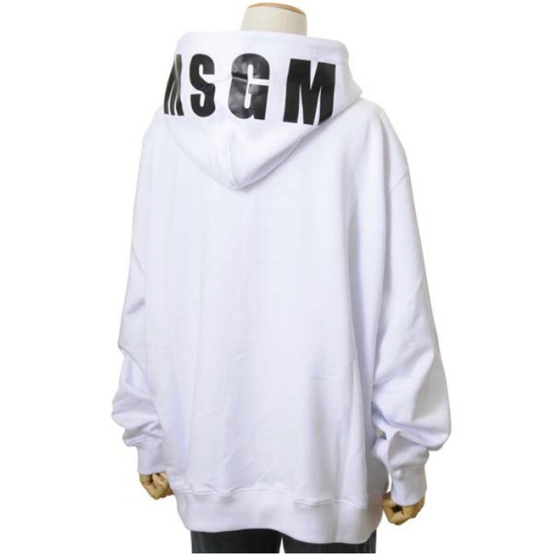 MSGM(エムエスジイエム)の新品　MSGM フードパーカー　オーバーサイズ　XS ホワイト　ブランドロゴ　白 レディースのトップス(パーカー)の商品写真