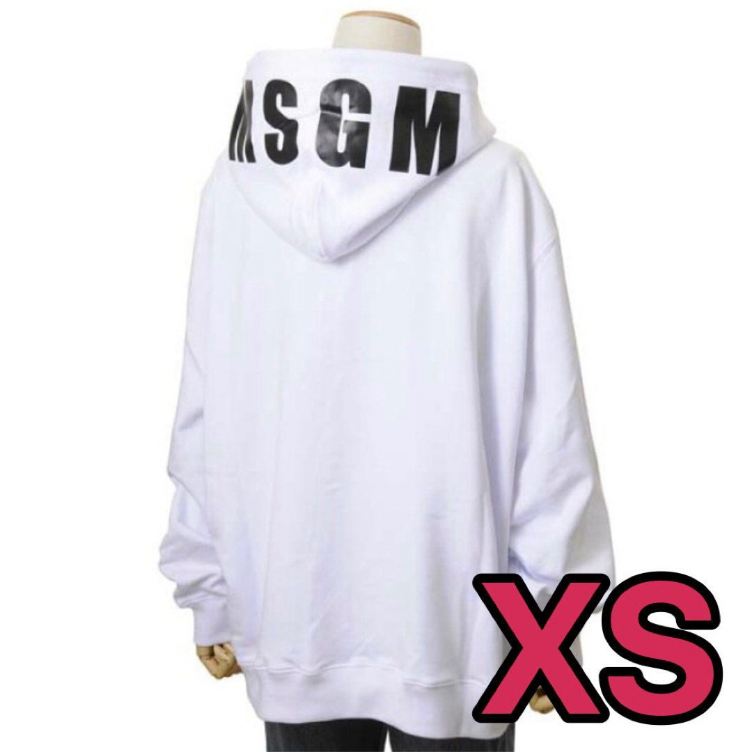 MSGM(エムエスジイエム)の新品　MSGM フードパーカー　オーバーサイズ　XS ホワイト　ブランドロゴ　白 レディースのトップス(パーカー)の商品写真