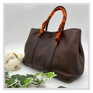 エルメス(Hermes)のエルメス ガーデンツイリー トートバッグ ブラウン　オレンジ レザー(トートバッグ)