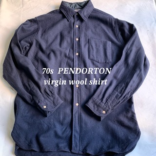 ペンドルトン(PENDLETON)の70s USA製　ペンドルトン　pendorton ウールシャツ　無地　ネイビー(シャツ)