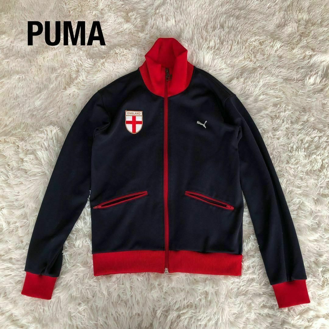 PUMA(プーマ)のPUMAプーマトラックジャケットネイビー×赤　イングランド代表ジャージ古着 レディースのトップス(その他)の商品写真