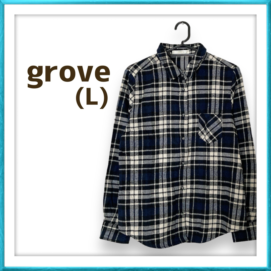 grove(グローブ)のgrove チェック柄 シャツ ブラック ネイビー 替えボタン付き レディースのトップス(シャツ/ブラウス(長袖/七分))の商品写真