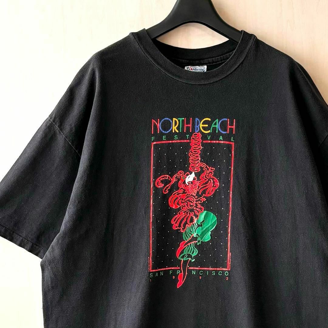 90s USA製古着　ヴィンテージ　ヘインズ　ビーフィ　イベントTシャツ　アート