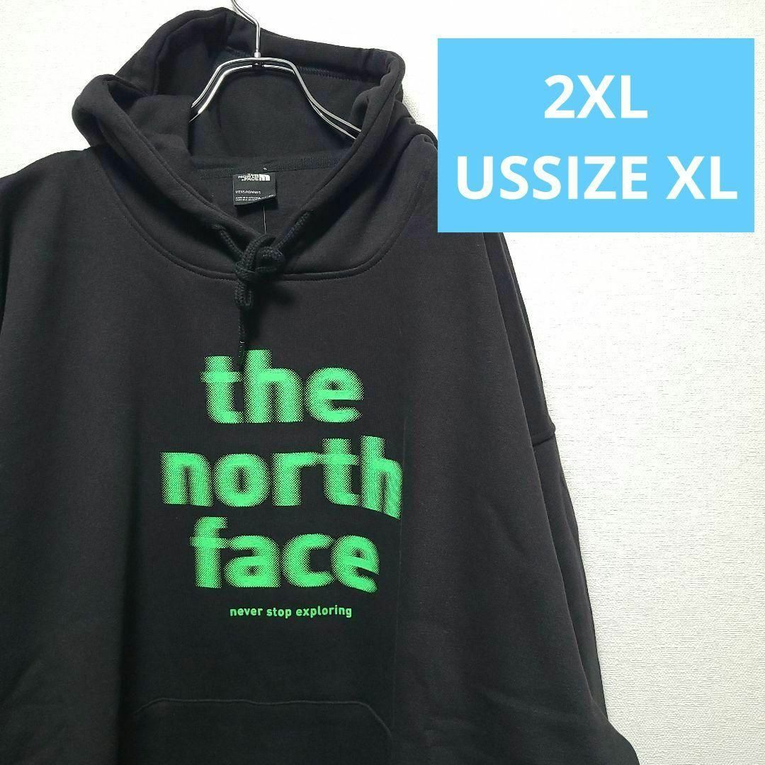 THE NORTH FACE(ザノースフェイス)の2XL ノースフェイス パーカー ネオン グリーン スウェット ロゴ 黒 緑 メンズのトップス(スウェット)の商品写真