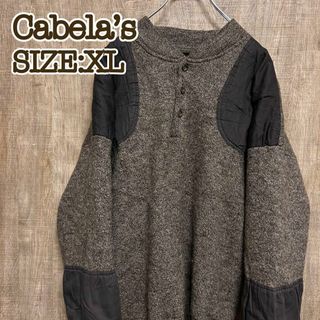 Cabela’s カベラス　ヘンリーネックニット　ブラウン　XL パッチ(ニット/セーター)