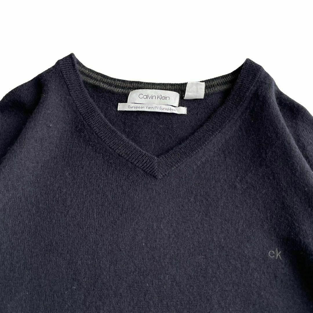 Calvin Klein(カルバンクライン)の00s Calvin Klein Vネック メリノウールニット ネイビー メンズのトップス(ニット/セーター)の商品写真