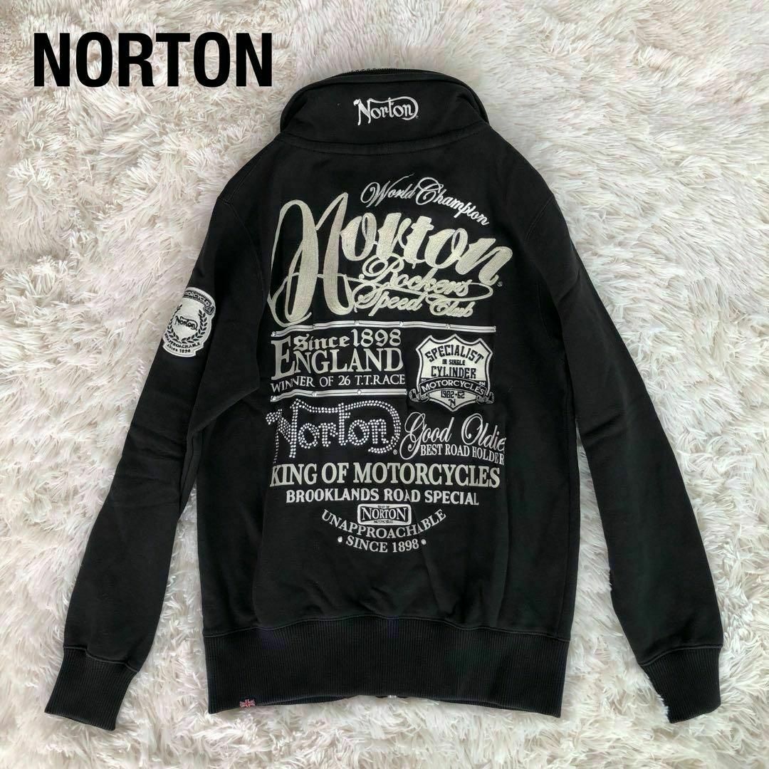 Norton(ノートン)のNORTONノートン　ジップアップスウェットパーカー黒刺繍スエット メンズのトップス(パーカー)の商品写真