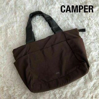 カンペール(CAMPER)のカンペールCAMPER　ナイロン×レザートートバッグ　ブラウン茶色(トートバッグ)