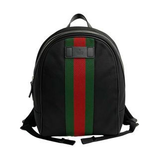 グッチ(Gucci)のほぼ未使用 GUCCI グッチ テクノキャンバス シェリーライン レザー 本革 リュックサック デイバッグ ミニ バックパック ブラック 34205(リュック/バックパック)