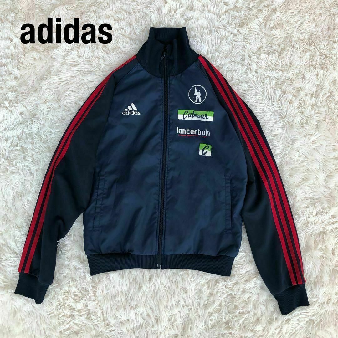 adidas(アディダス)のAdidasアディダスナイロン切替トラックジャケットネイビージャージ古着L メンズのトップス(ジャージ)の商品写真