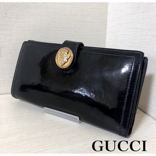 グッチ(Gucci)のGUCCI 長財布 エナメル 黒 ブラック(財布)