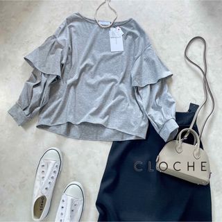 ROSIEE - 新品！日本製cloche春上質フリルスリーブカットソーグレーシルキーコットン