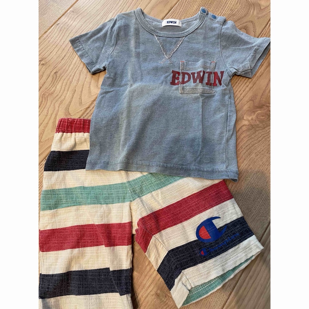 Champion(チャンピオン)の80㎝　チャンピオン　EDWIN  半袖Tシャツ　ボーダー半ズボン キッズ/ベビー/マタニティのベビー服(~85cm)(Ｔシャツ)の商品写真