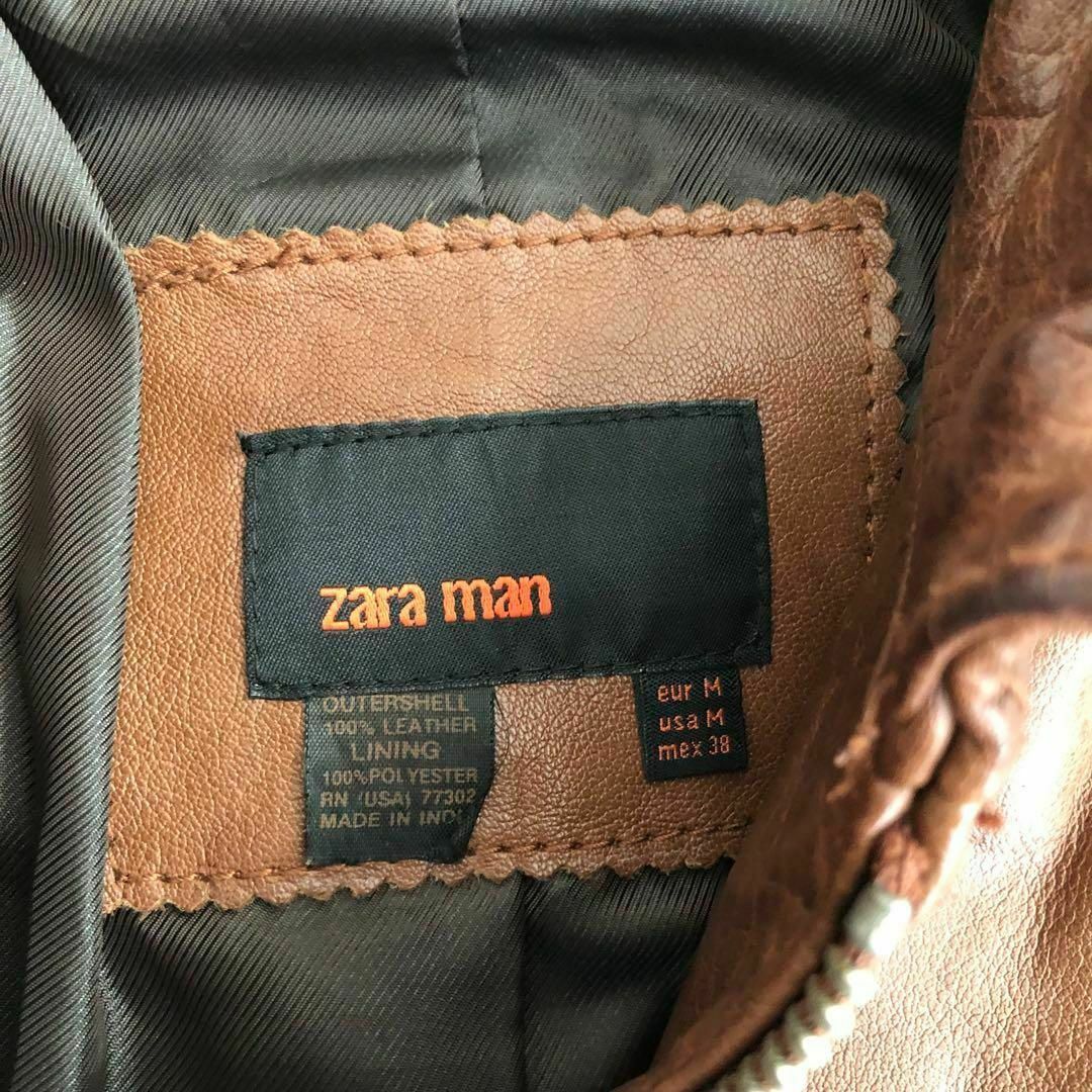 ZARA(ザラ)のZARAザラ　レザージャケット　ブラウン　本革M メンズのジャケット/アウター(レザージャケット)の商品写真