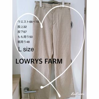 ローリーズファーム(LOWRYS FARM)の【LOWRYS FARM】ミニチェックセミフレアパンツ　Lサイズ　白×ブラウン(カジュアルパンツ)