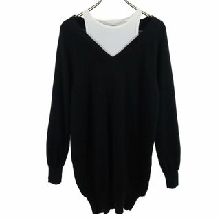 アレキサンダーワン(Alexander Wang)のアレキサンダーワン 長袖 メリノウール 切替 セーター S ブラック×ホワイト Alexander Wang .t ニット タンクトップ チュニック レディース 古着 【240309】(ニット/セーター)