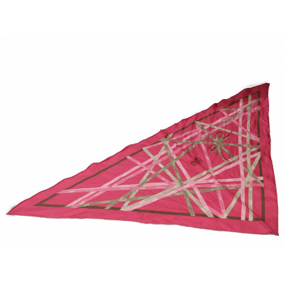 HERMES　エルメス　トライアングルスカーフ　ピンク　リボン　シルク100％　レディース　ギフト　プレゼント包装可松前R56号店