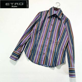 エトロ(ETRO)のX276【未使用級】エトロ／マルチストライプ　総柄　シャツブラウス　パープル　Ｍ(シャツ/ブラウス(長袖/七分))