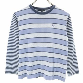 バーバリー(BURBERRY)のバーバリー 三陽商会 日本製 ボーダー柄 長袖 Tシャツ 140A グレー系 BURBERRY ロンT キッズ 古着 【240309】 メール便可(Tシャツ/カットソー)