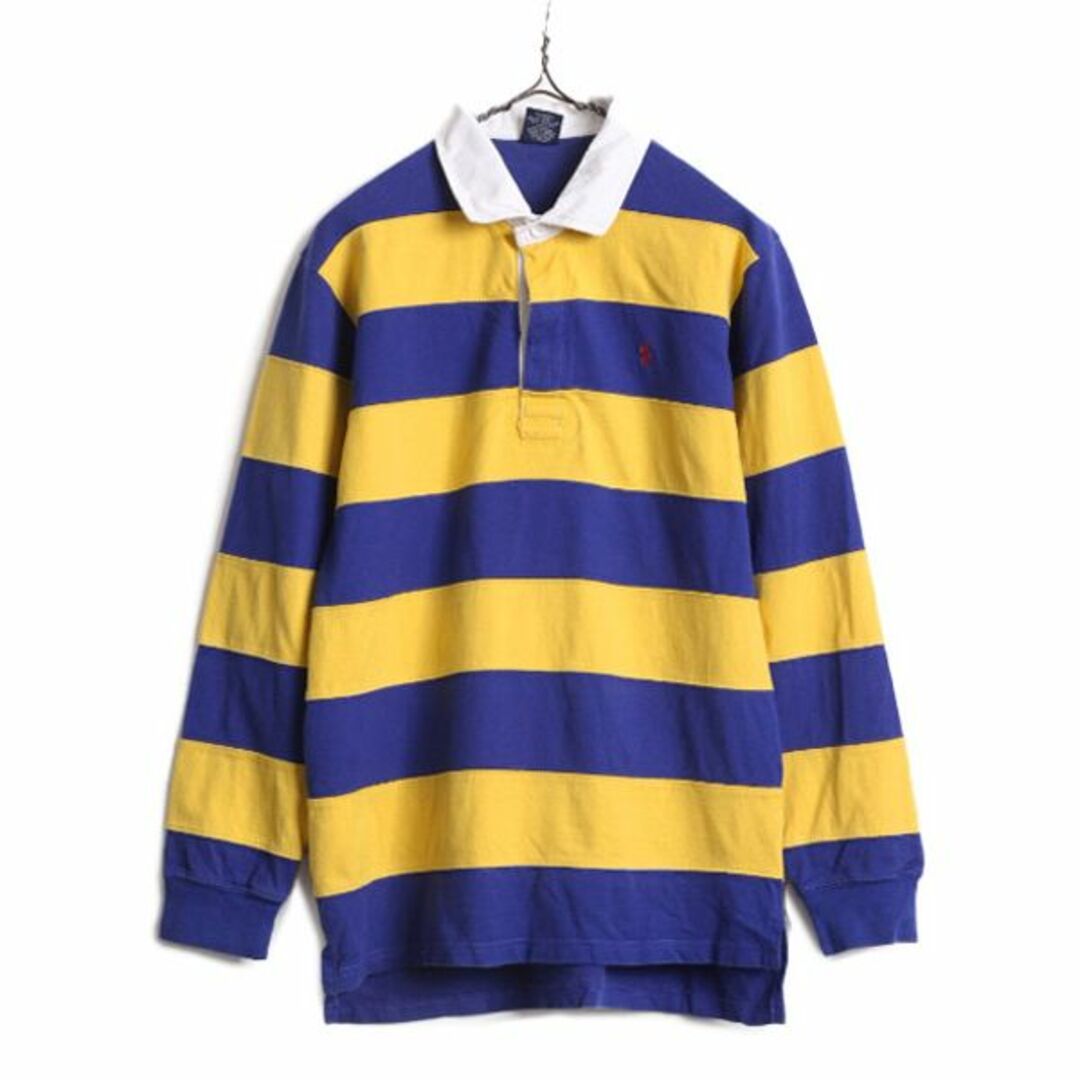 Ralph Lauren(ラルフローレン)の90s ポロ ラルフローレン ボーダー 長袖 ラガーシャツ キッズ L メンズ S 程/ 90年代 POLO 長袖シャツ ラグビー ヘビーウェイト ポニー刺繍 メンズのトップス(シャツ)の商品写真