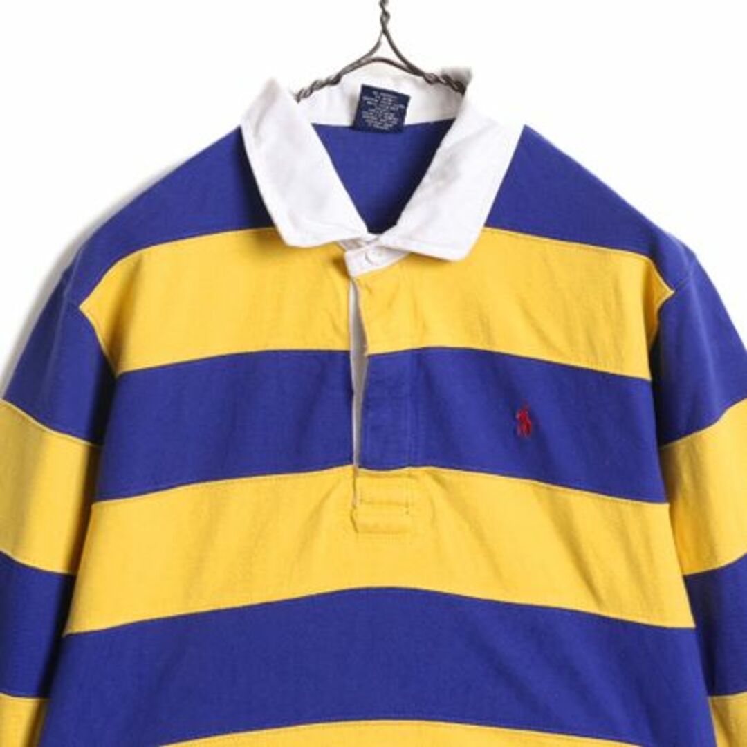 Ralph Lauren(ラルフローレン)の90s ポロ ラルフローレン ボーダー 長袖 ラガーシャツ キッズ L メンズ S 程/ 90年代 POLO 長袖シャツ ラグビー ヘビーウェイト ポニー刺繍 メンズのトップス(シャツ)の商品写真