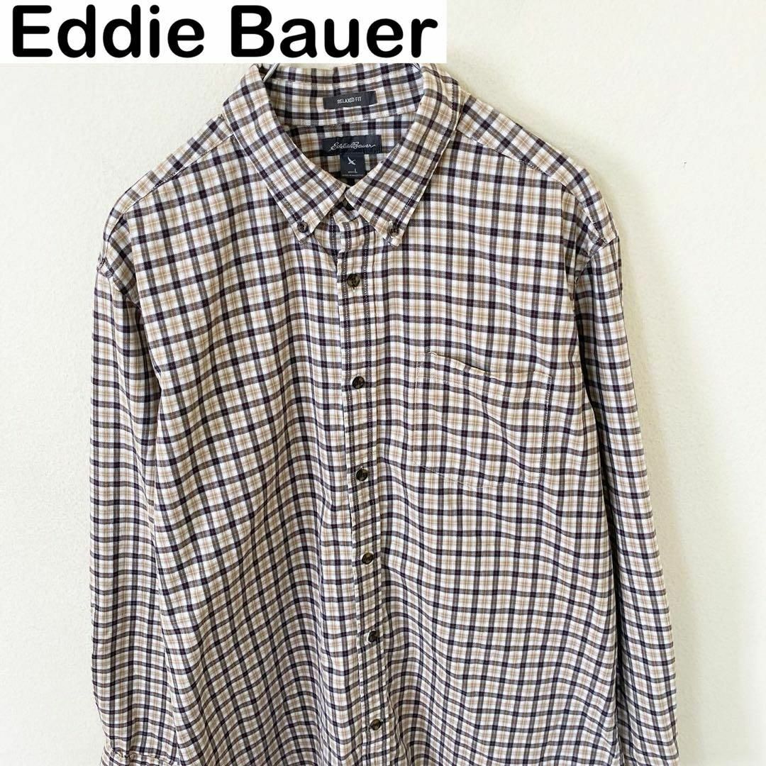 Eddie Bauer(エディーバウアー)のEddie Bauer エディーバウアー　長袖　チェック　シャツ　古着 メンズのトップス(Tシャツ/カットソー(七分/長袖))の商品写真