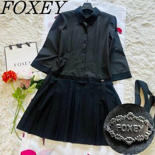 フォクシーニューヨーク(FOXEY NEW YORK)の【美品】FOXEY NEW  YORK 膝丈シャツワンピース プリーツ 40(ひざ丈ワンピース)