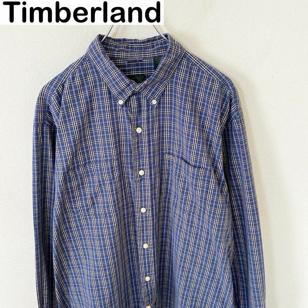 Timberland(ティンバーランド)のTimberland ティンバーランド　長袖　刺繍ロゴ　チェック　シャツ　古着 メンズのトップス(Tシャツ/カットソー(七分/長袖))の商品写真