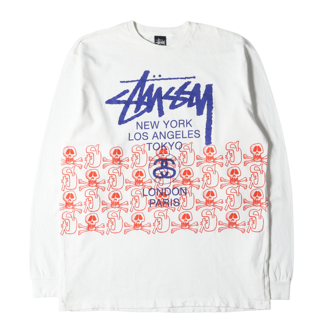 STUSSY(ステューシー)のSTUSSY ステューシー Tシャツ サイズ:XL ワールドツアー スカルボーン ロングスリーブTシャツ ホワイト 白 トップス カットソー 長袖 クルーネック【メンズ】【中古】 メンズのトップス(Tシャツ/カットソー(七分/長袖))の商品写真