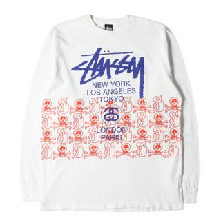 ステューシー(STUSSY)のSTUSSY ステューシー Tシャツ サイズ:XL ワールドツアー スカルボーン ロングスリーブTシャツ ホワイト 白 トップス カットソー 長袖 クルーネック【メンズ】【中古】(Tシャツ/カットソー(七分/長袖))