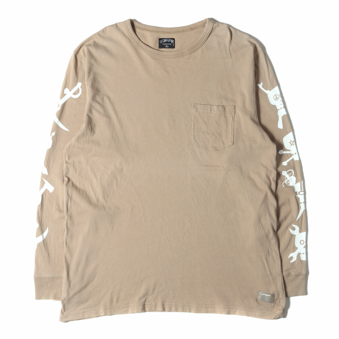 STUSSY ステューシー Tシャツ サイズ:XL 00s FUTURA フューチュラ グラフィック ロングスリーブTシャツ ベージュ 00年代 アーカイブ トップス カットソー 長袖 コラボ【メンズ】