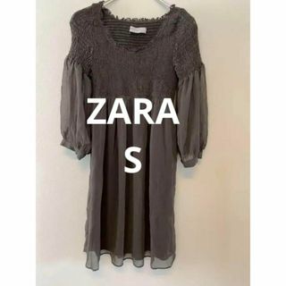 ZARA Basic ザラ ワンピース 膝丈 ダークブラウン M シースルー(ひざ丈ワンピース)