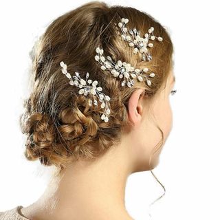 【色: シルバー軸】AVILMORE パール ヘアピン ヘアアクセサリー ブライ(その他)