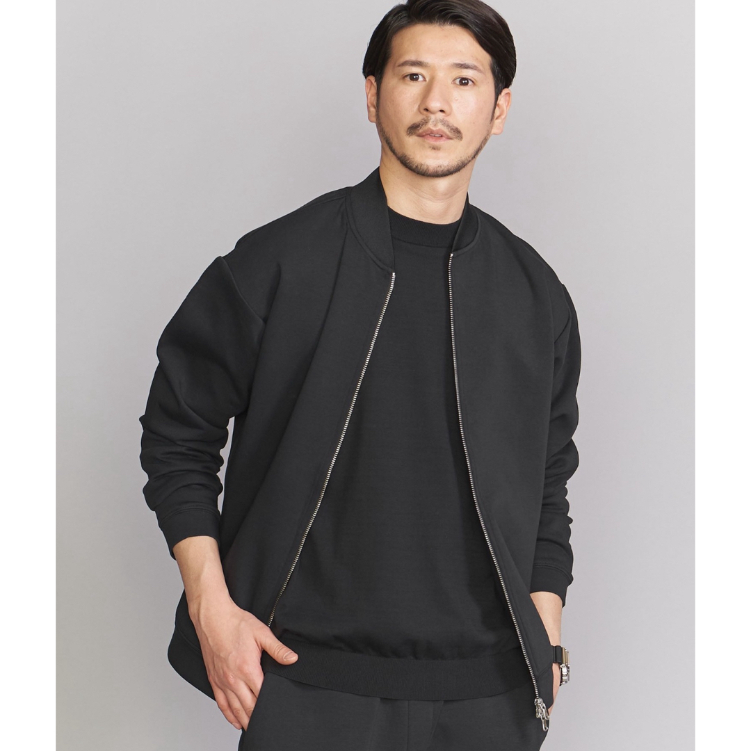 BEAUTY&YOUTH UNITED ARROWS(ビューティアンドユースユナイテッドアローズ)のWEB限定 WARDROBE SMARTダブルニット ジップブルゾン　BK メンズのジャケット/アウター(ブルゾン)の商品写真