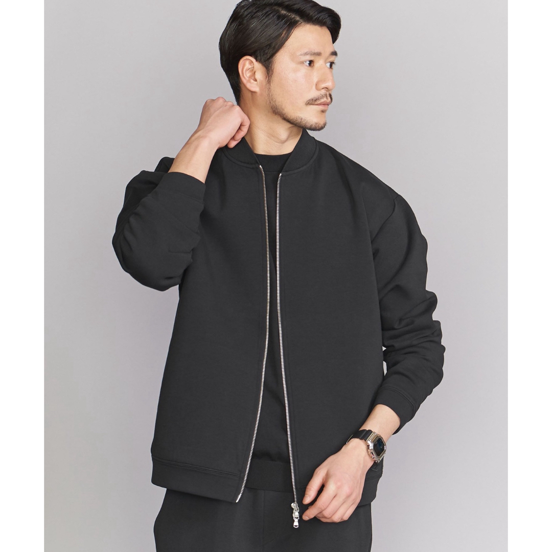 BEAUTY&YOUTH UNITED ARROWS(ビューティアンドユースユナイテッドアローズ)のWEB限定 WARDROBE SMARTダブルニット ジップブルゾン　BK メンズのジャケット/アウター(ブルゾン)の商品写真