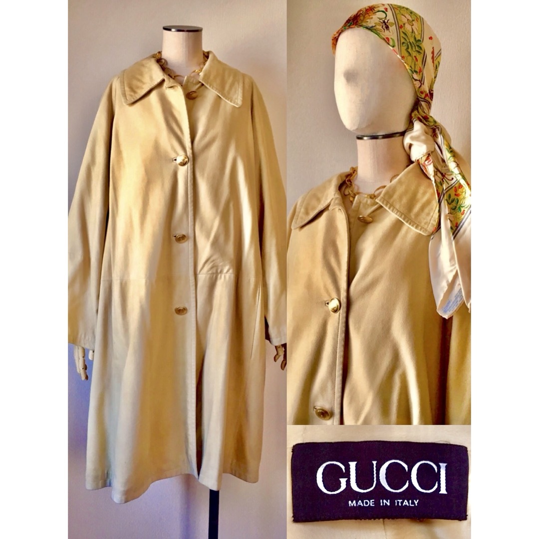 Gucci(グッチ)の80s GUCCI Deerskin Gold Button Coat 鹿革 レディースのジャケット/アウター(ロングコート)の商品写真