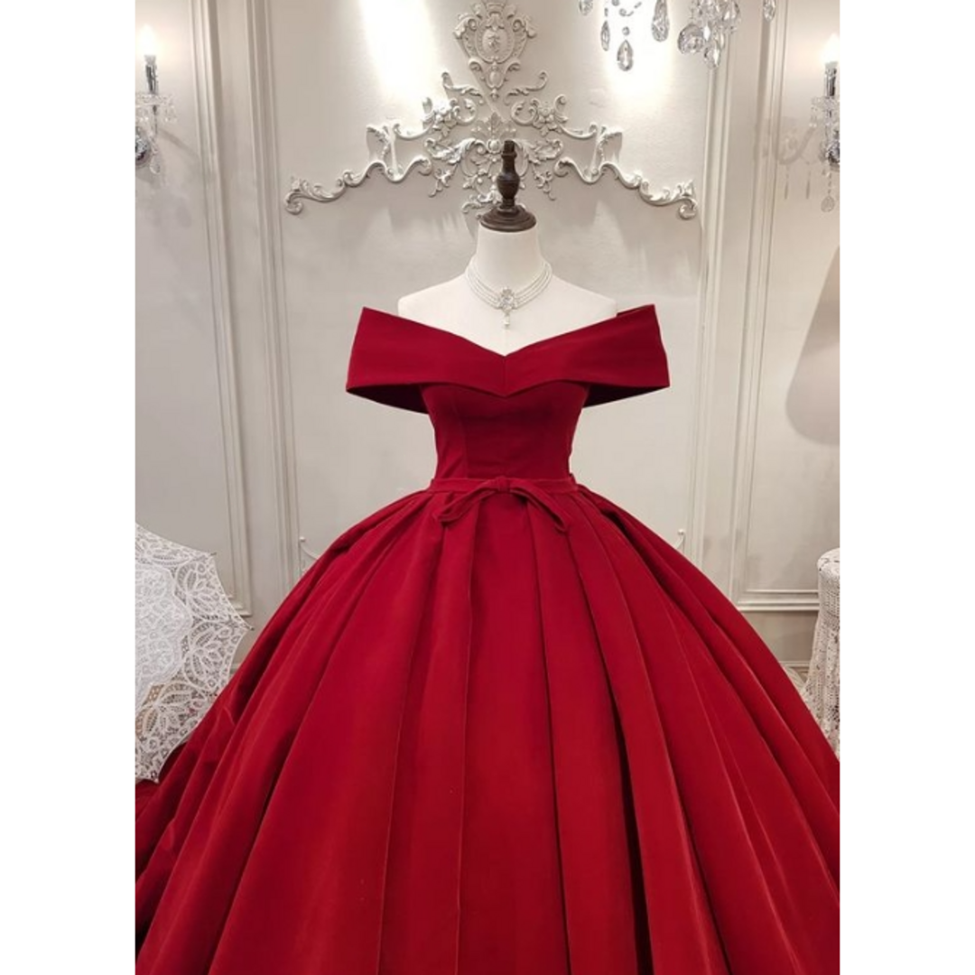 豪華!カラードレス 赤 プリンセスライン オフショルダー 結婚式 豪華!カラードレス 赤 プリンセスライン オフショルダー 結婚式
