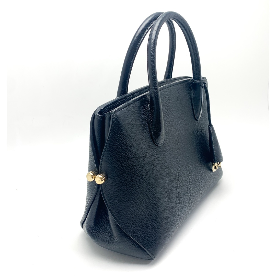 Dior(ディオール)のDIOR Dior ディオール ブラック 黒 レザー ゴールド金具 オープンバー ハンドバック ブランド 鞄 カバン レディースのバッグ(ハンドバッグ)の商品写真